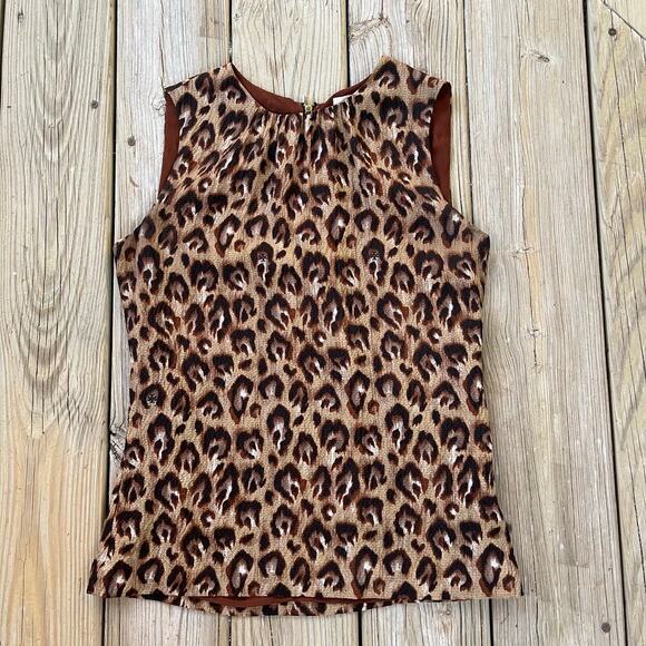 Tory Burch Women's 100% Silk Brown Sleeveless Animal Print Blouse Size 4 - Picture 1 of 8